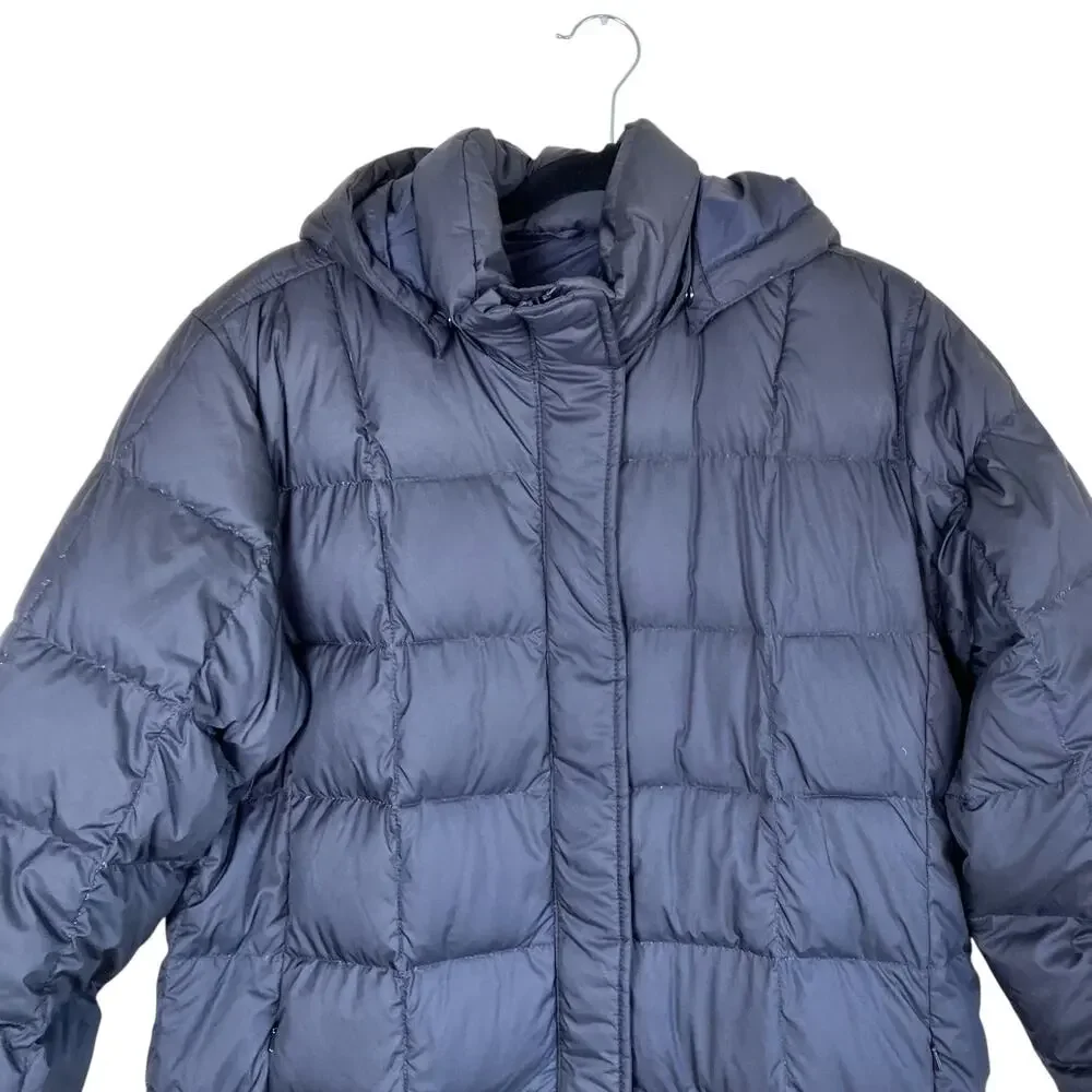 Land's End Sz M Quilted Down Full-length Jacket Black Puffer Winter Coat Hooded - Picture 3 of 16